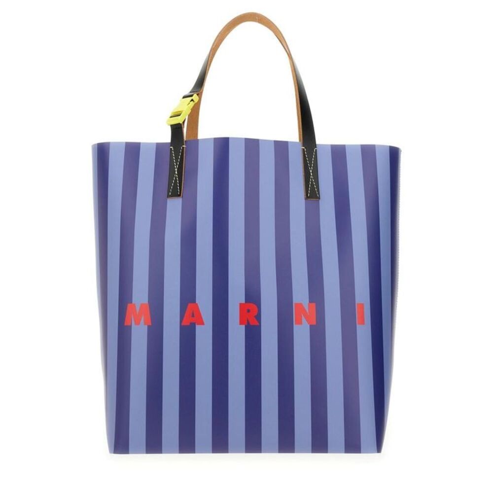 MARNI Striped Tote Bag with Logo Detail Men AZURE Handbags